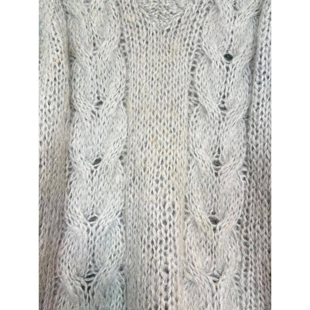 Pamella Hand Knit Mohair Blend Cable Knit V-Neck Sweater Sage Green Womens - Picture 3 of 12